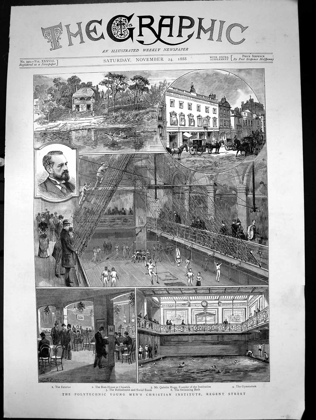 Old The Polytechnic Young Mens Christian Institute Regent Street 1888 Victorian