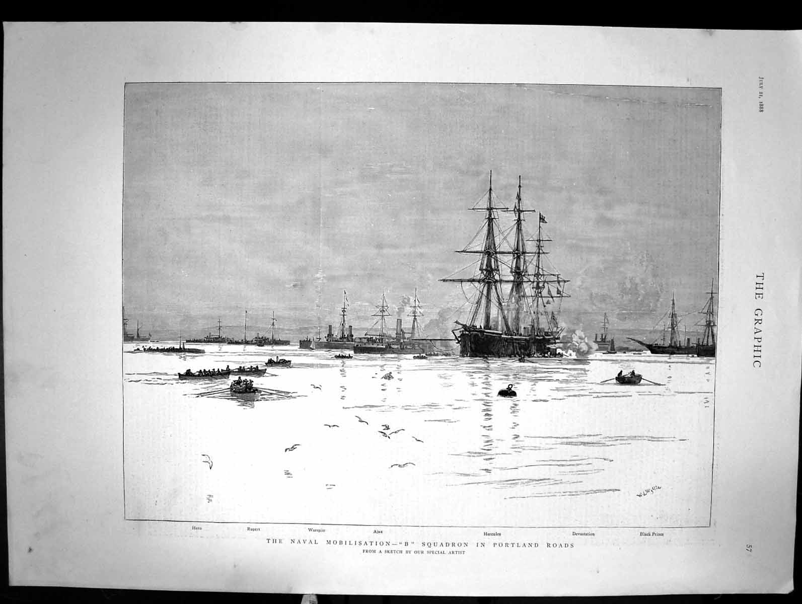 Antique Print The Naval Mobilisation B Squadron In Portland Roads Ship 1888