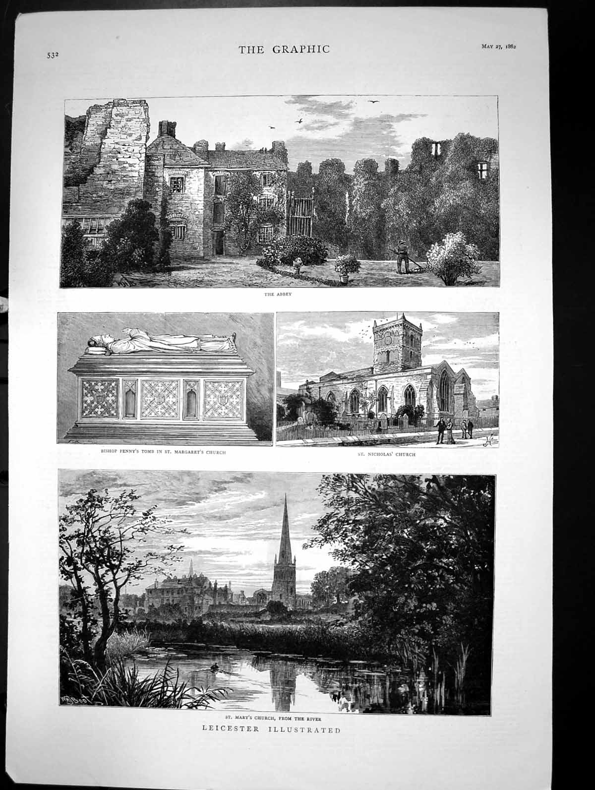 Old Print Leicester Illustrated The Abbey Bishop Pennys Tomb Church 1882 19th