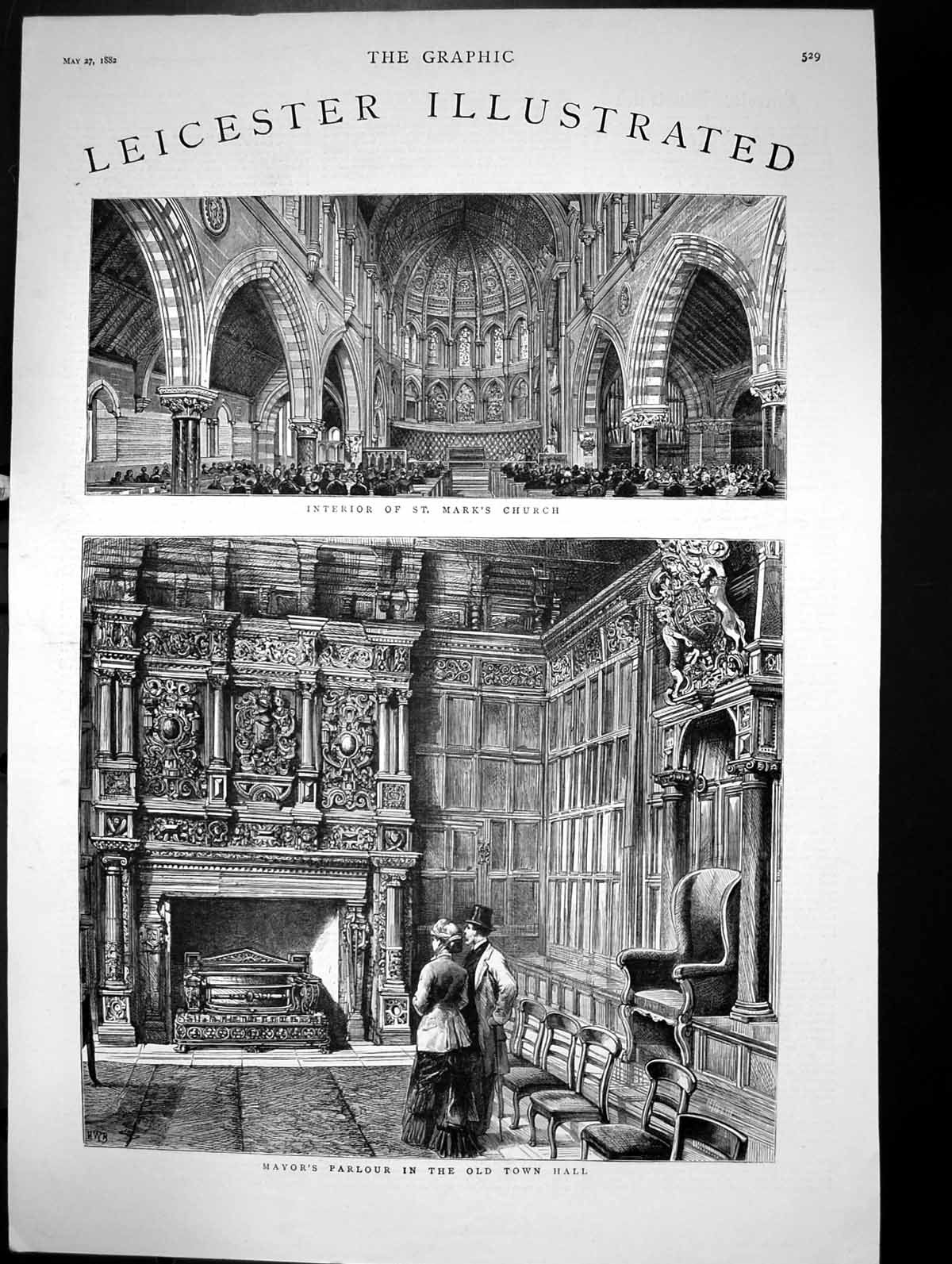 Old Leicester Illustrated Interior St Marks Church Mayor Parlour 1882 Victorian