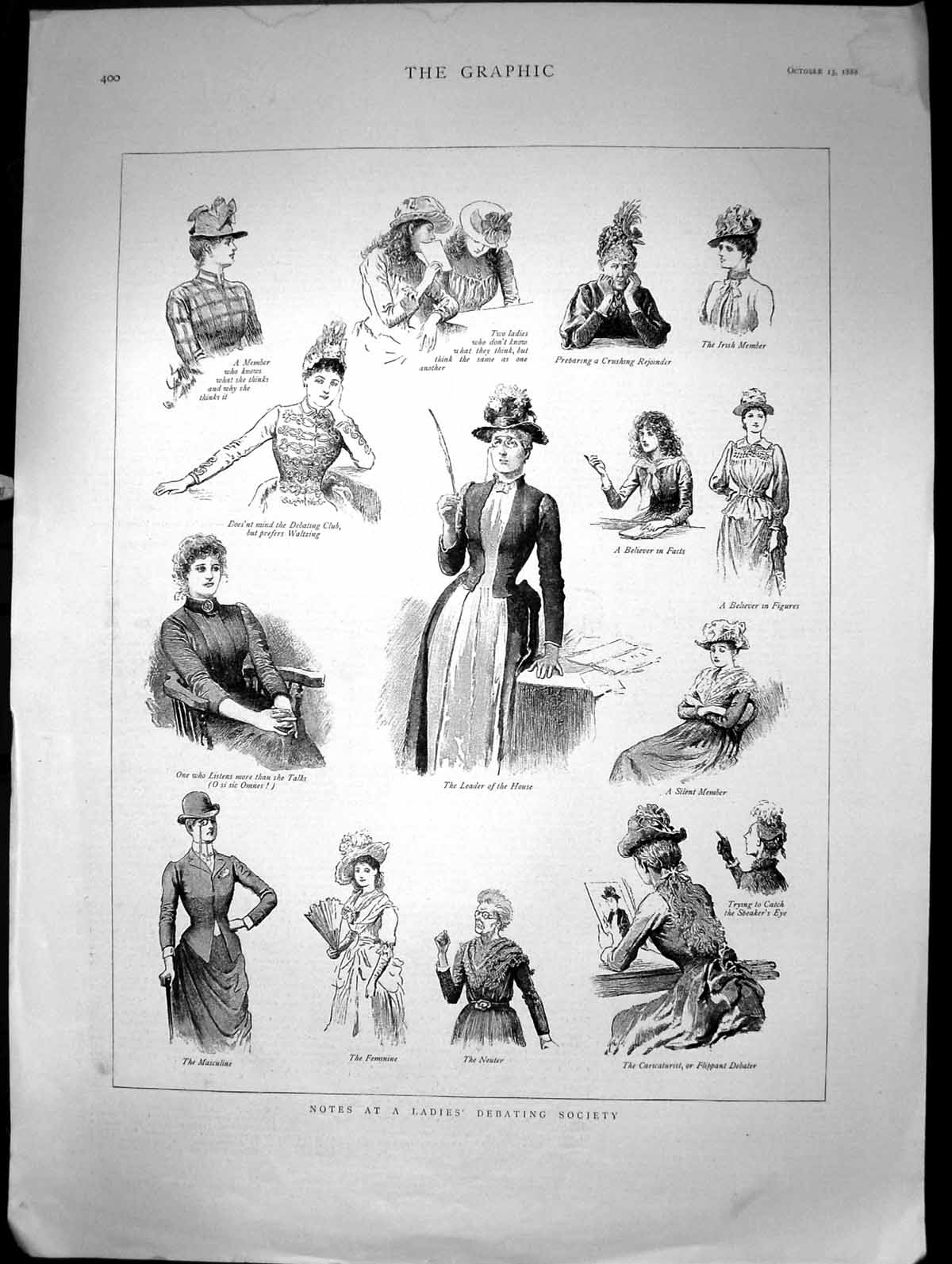 Antique Print Notes At Ladies Debating Society Leader The House Sketch 1888