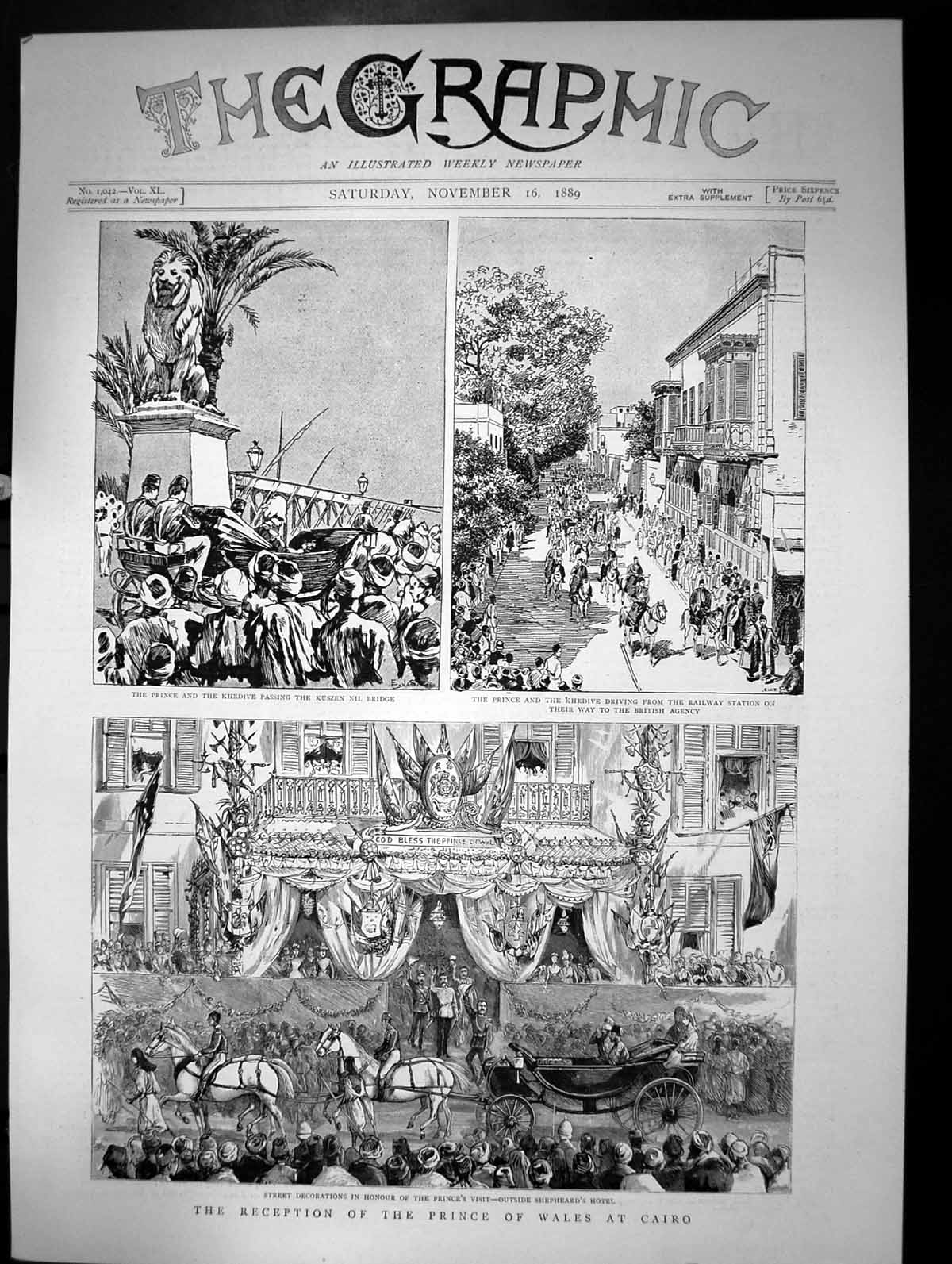 Antique Old Print Reception The Prince Wales At Cairo Shepheards Hotel 1889
