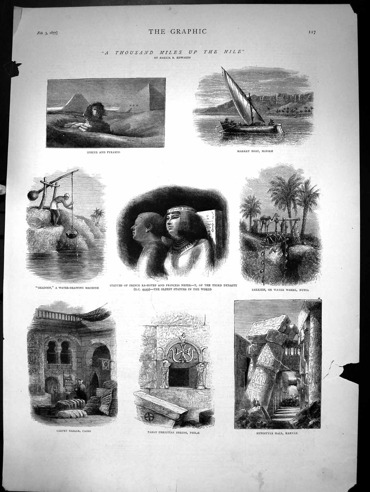 Old Print Thousand Miles Up Nile Sphinx Pyramid Carpet Bazaar Cairo 1877 19th