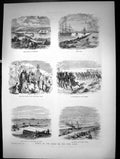 Antique Old Print Scenes On The Banks The Suez Canal Port Said Cavalcade 1869
