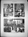 Old Antique Print Cairo And The Nile Verandah Shepheard Hotel Street 1880 19th