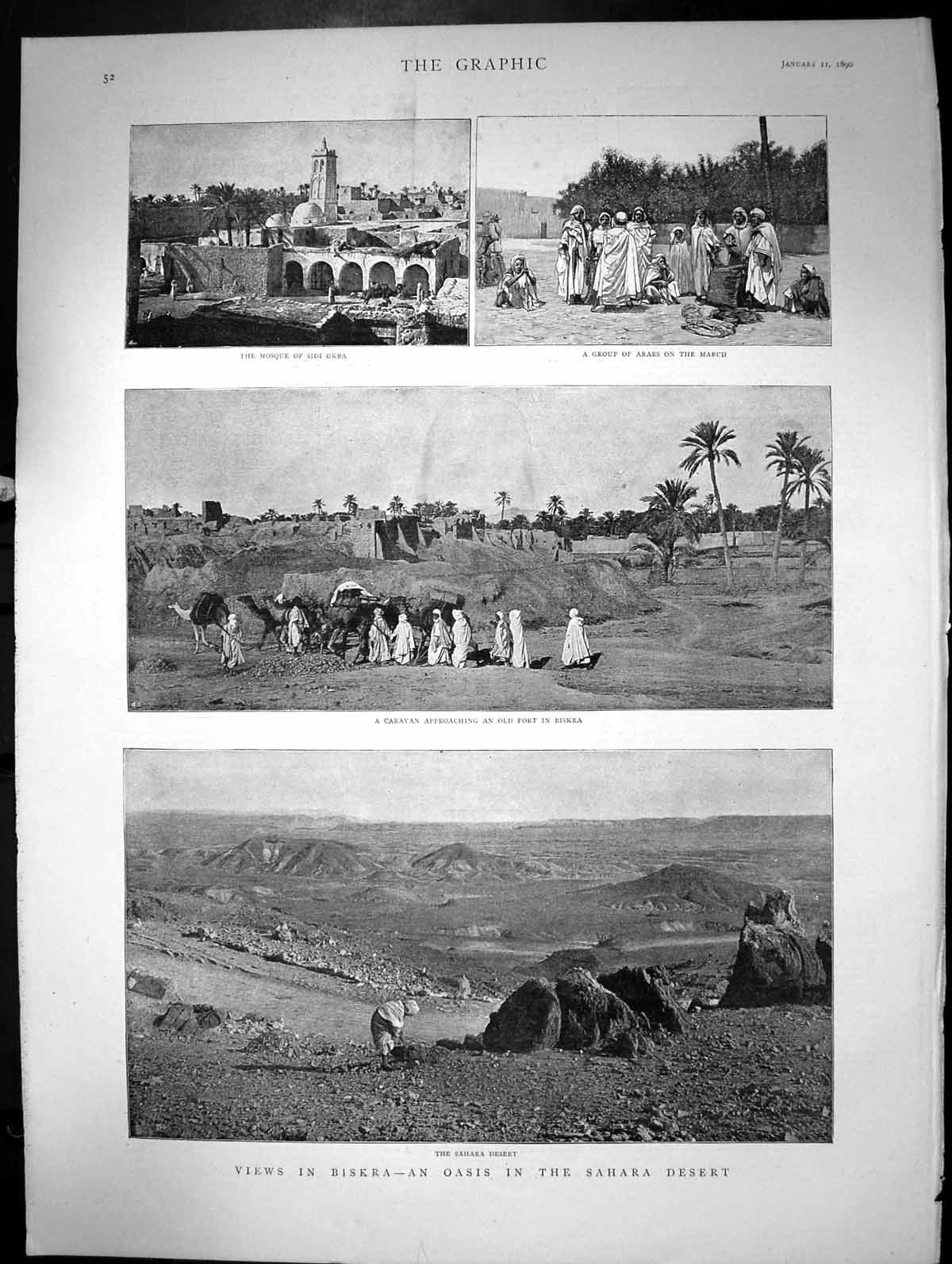 Old Print Views In Biskra An Oasis In The Sahara Desert Photo Mosque 1890 19th