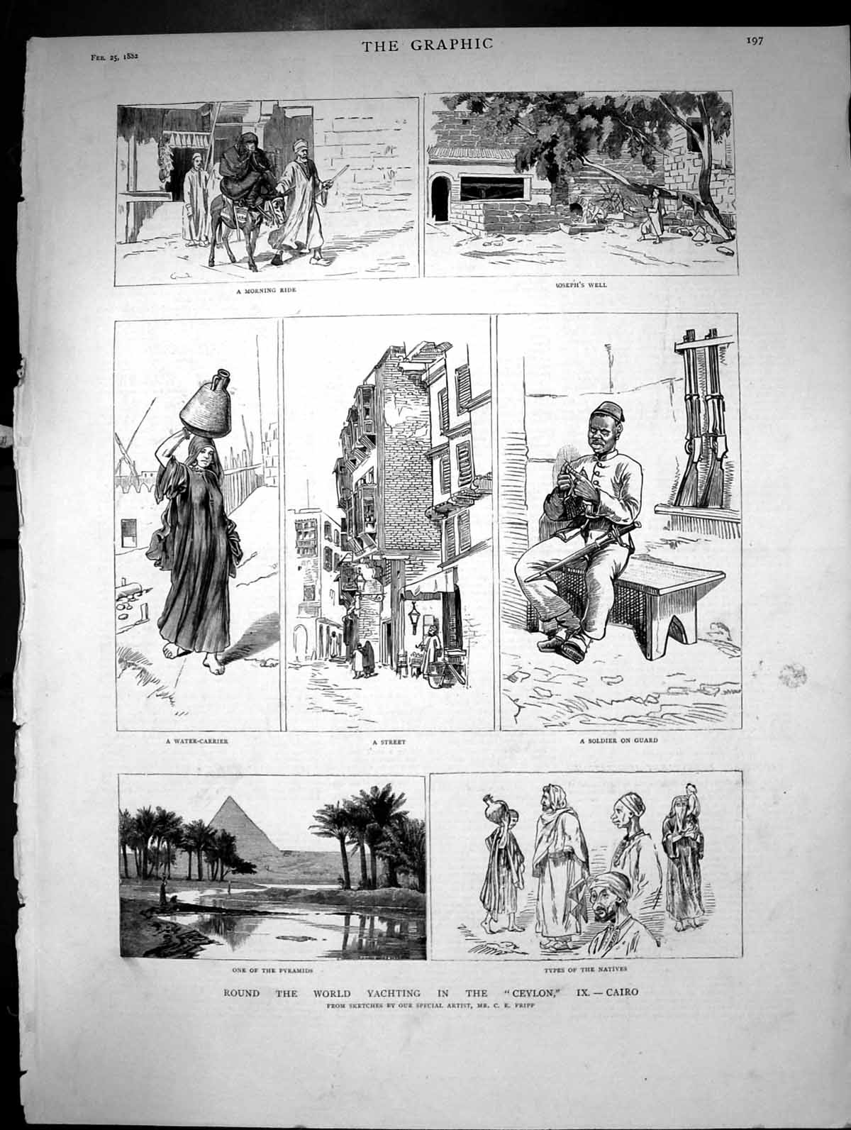 Antique Print Round The World Yachting In The Ceylon Cairo Pyramids 1882 19th