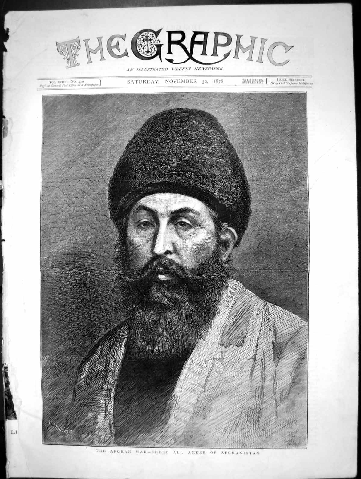 Antique Old Print The Afghan War Shere Ali Ameer Afghanistan Portrait 1878 19th