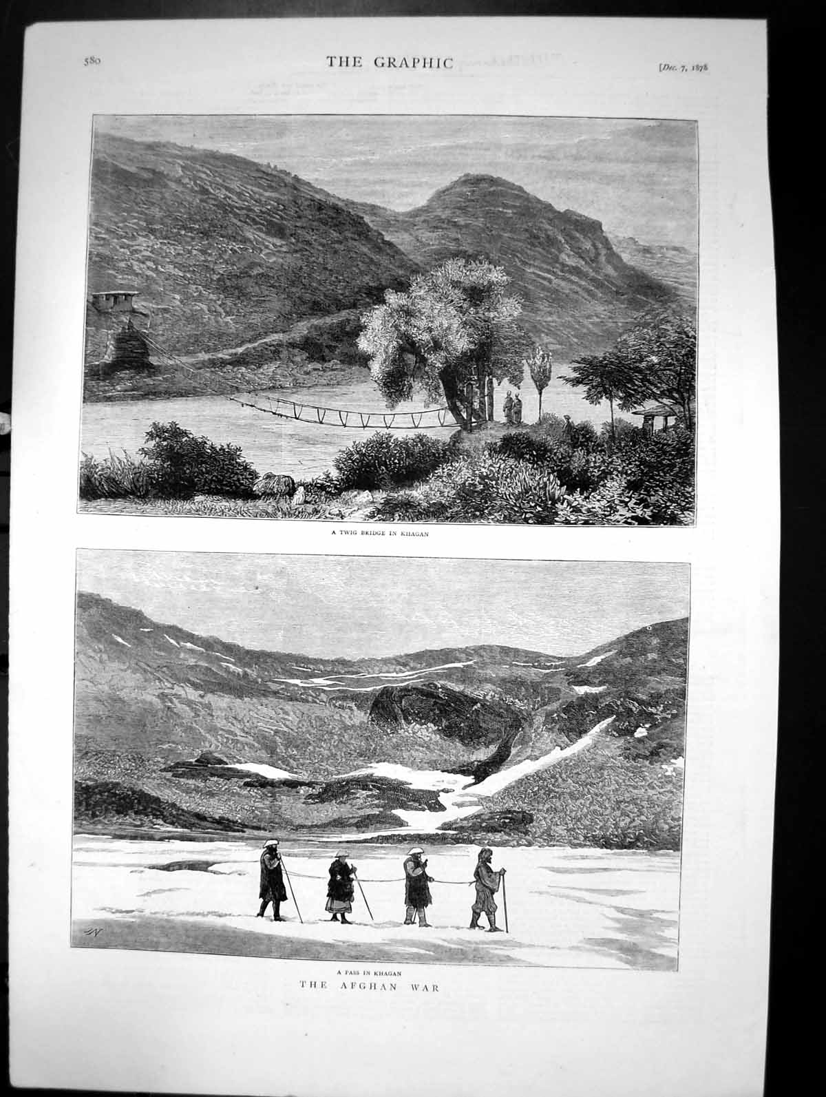 Old Antique Print The Afghan War Twig Bridge Khagan Pass In Khagan 1878 19th