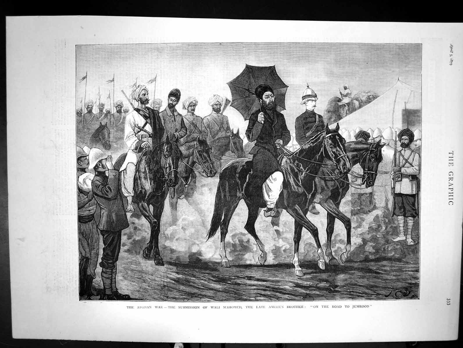 Antique Old Print Afghan War Submission Wali Mahomed On Road To Jumrood 1879