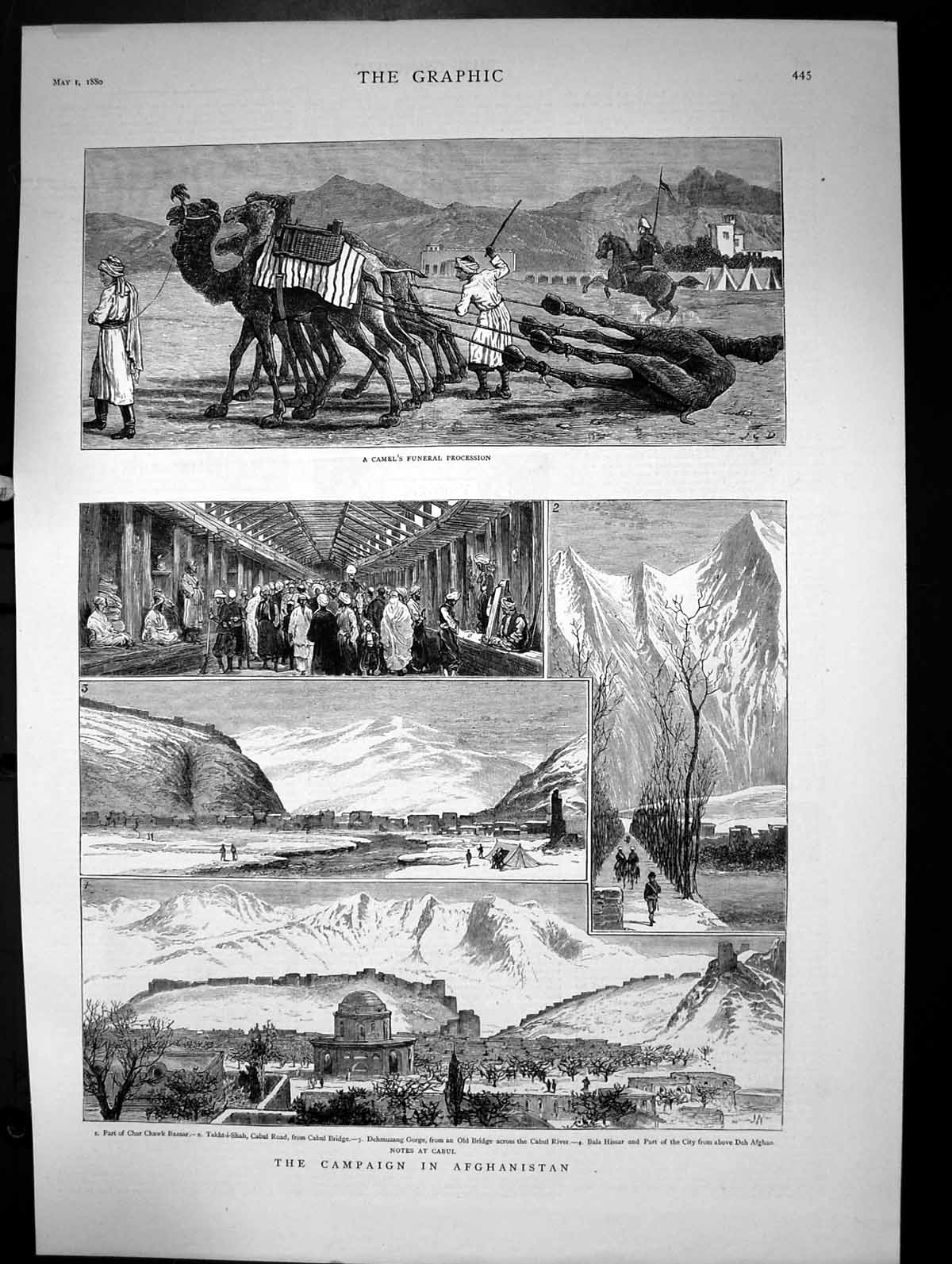 Antique Print The Campaign In Afghanistan Camels Funeral Cabul Bridge 1880 19th