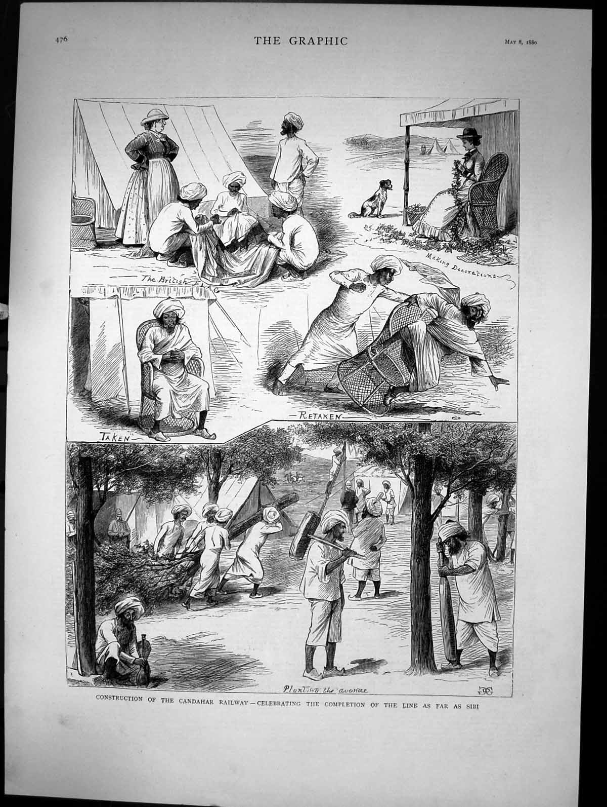 Antique Old Print Construction Candahar Railway Completion Line To Sibi 1880