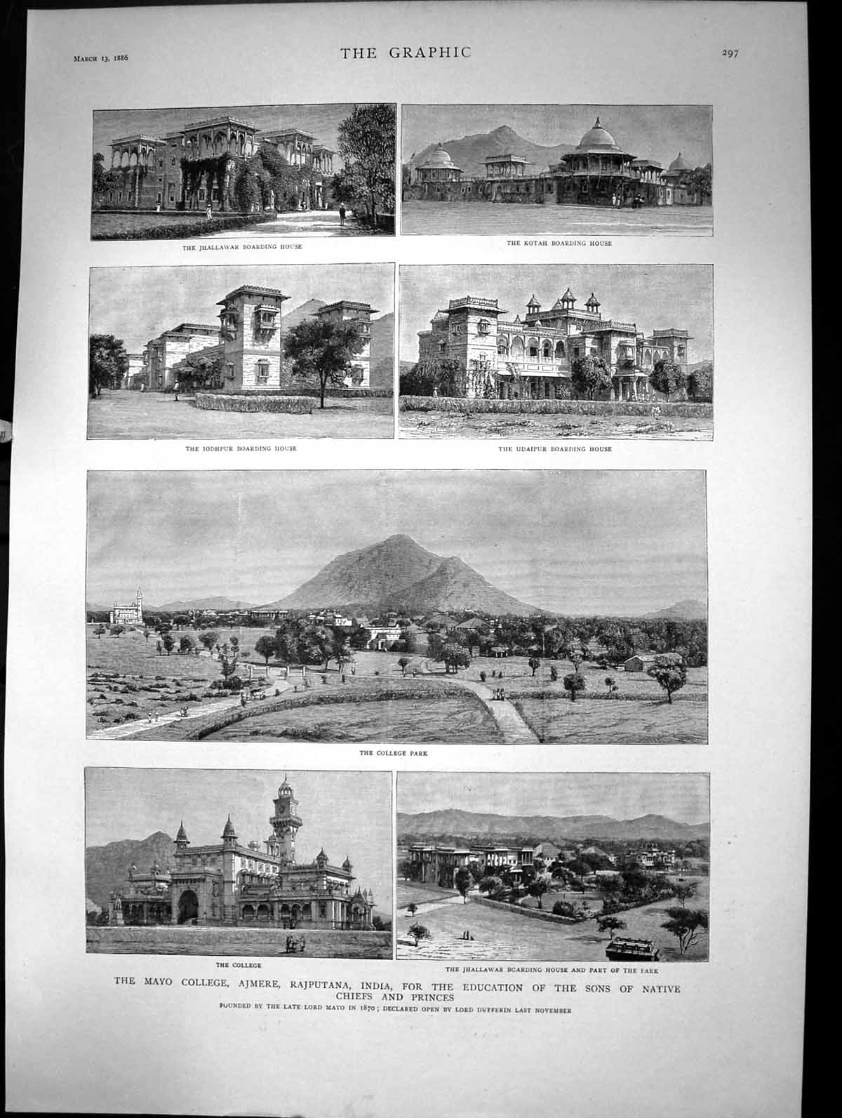 Old Print Mayo College Ajmere Rajputana India Native Chiefs Princes 1886 19th