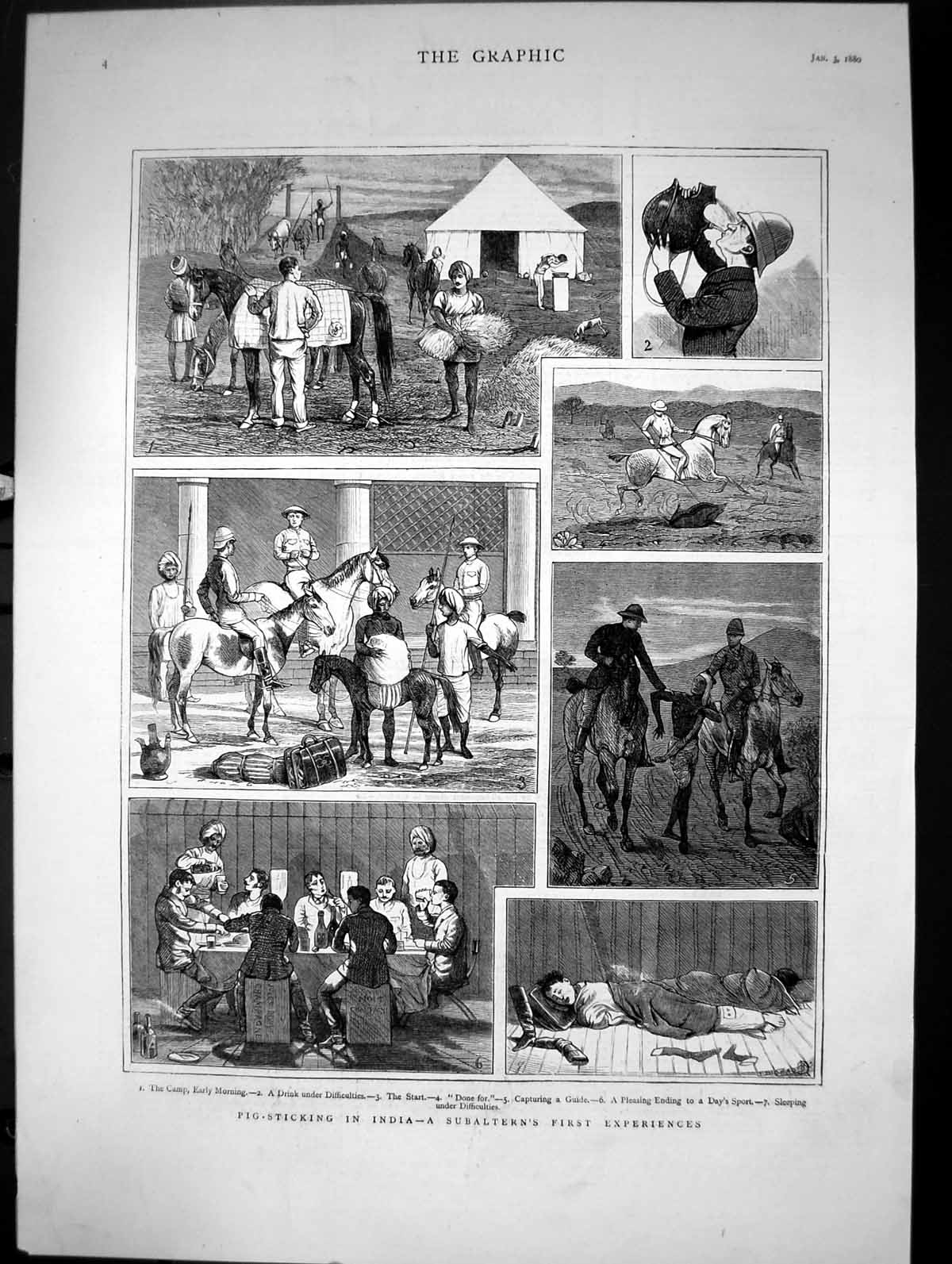 Old Pig-Sticking India Subalterns First Experiences Camp Drink 1880Victorian