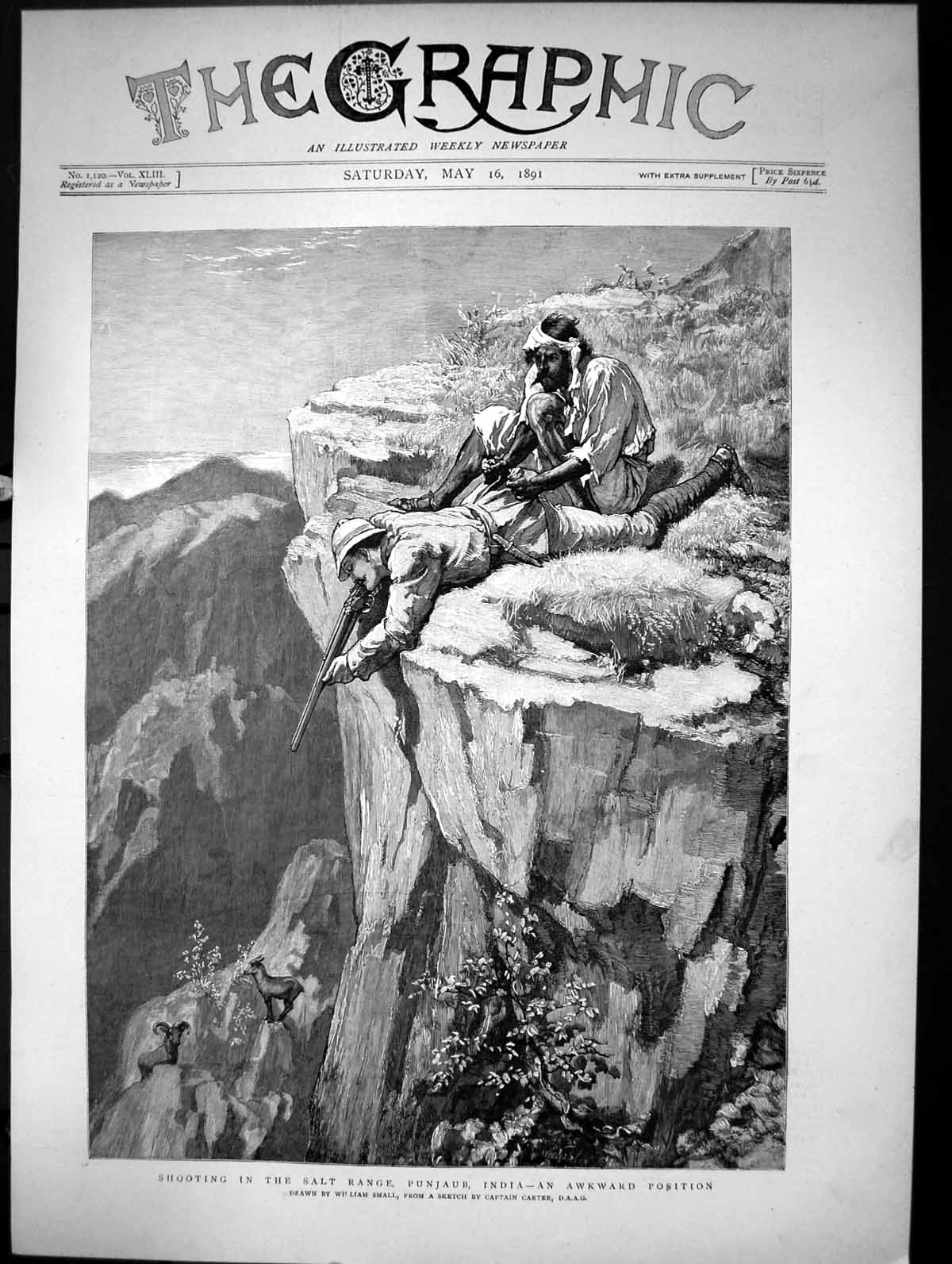 Old Print Shooting In The Salt Range Punjaub India Awkward Position 1891 19th