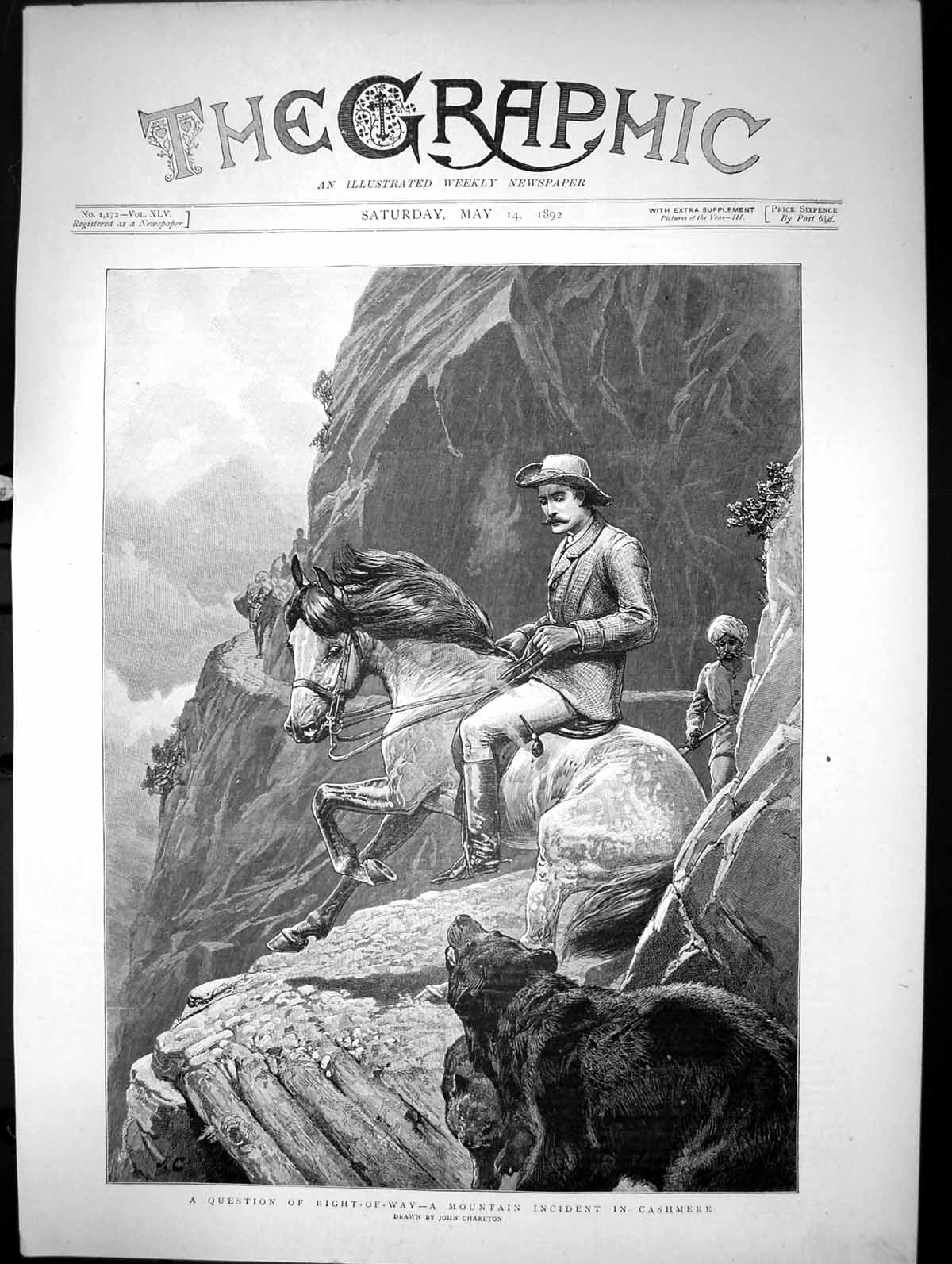 Antique Old Print A Question Right Way A Mountain Incident In Cashmere 1892
