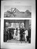 Antique Old Print Opening Landsdowne Bridge Over Indus India Lord Reay 1889