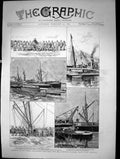 Antique Old Print Departure Looshai Field Force From Dockyard Calcutta 1889