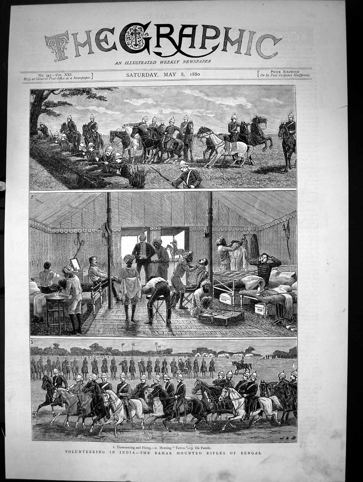 Antique Old Print Volunteering In India The Bahar Mounted Rifles Bengal 1880