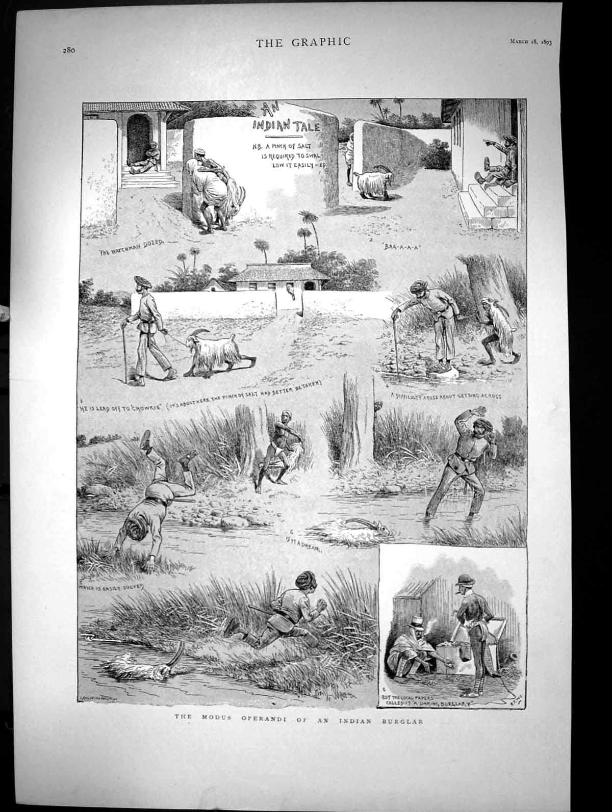 Antique Old Print The Modus Operandi An Indian Burglar Sketches Disguise 1893