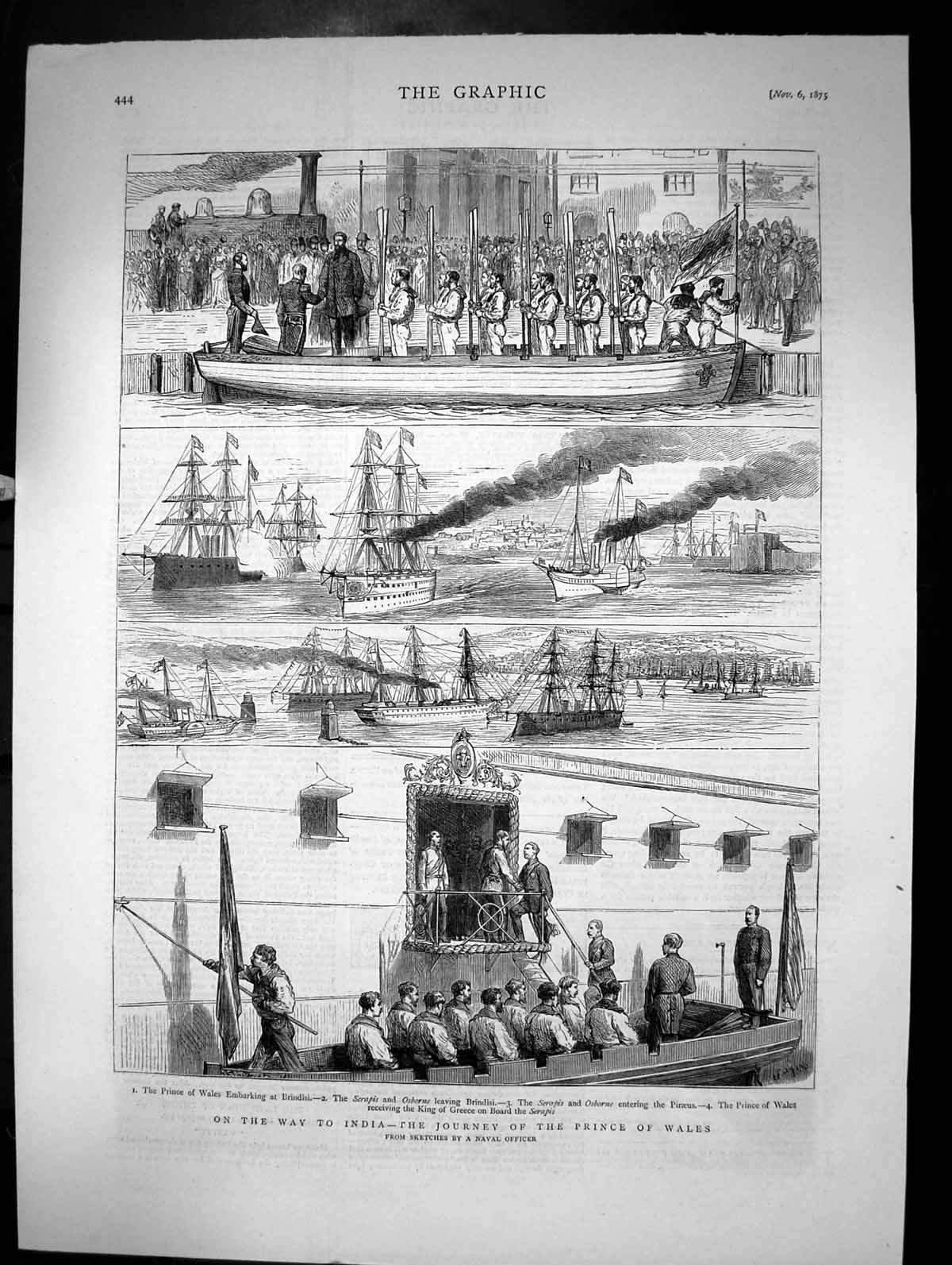Old Print On Way To India Journey Prince Wales Brindisi King Greece 1875 19th