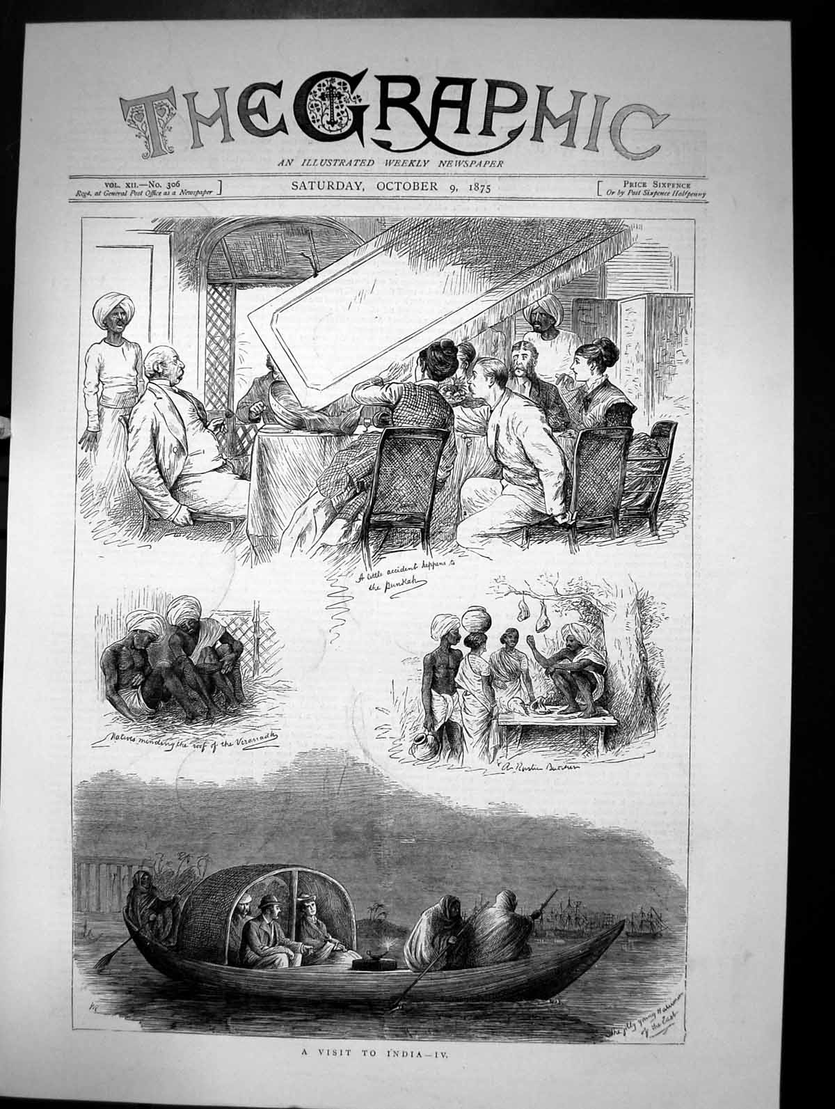 Old A Visit To India Accident Dinner Verandah Watermen Boat Lake 1875 Victorian