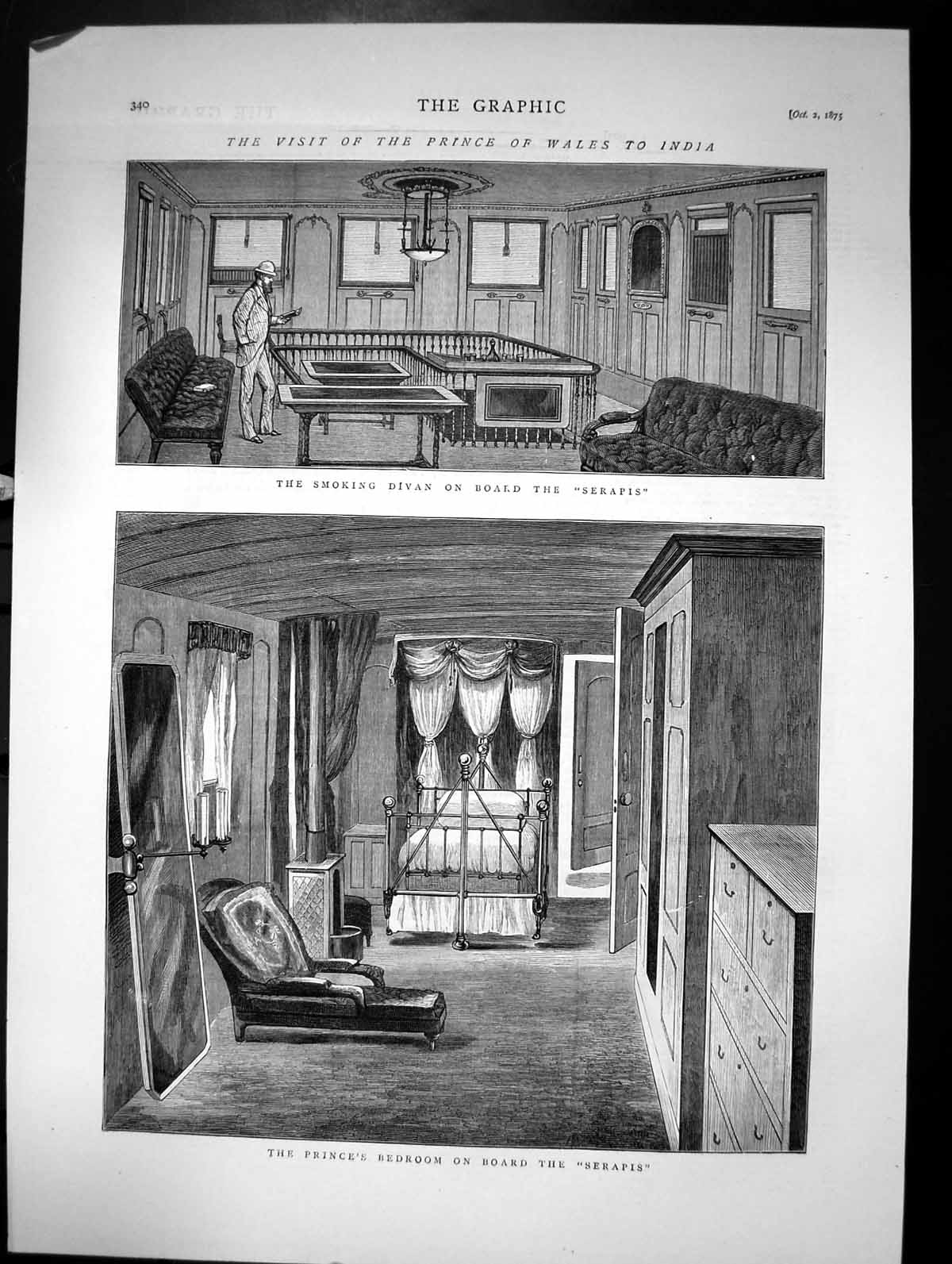Antique Old Print Visit The Prince Wales To India Smoking Divan Serapis 1875
