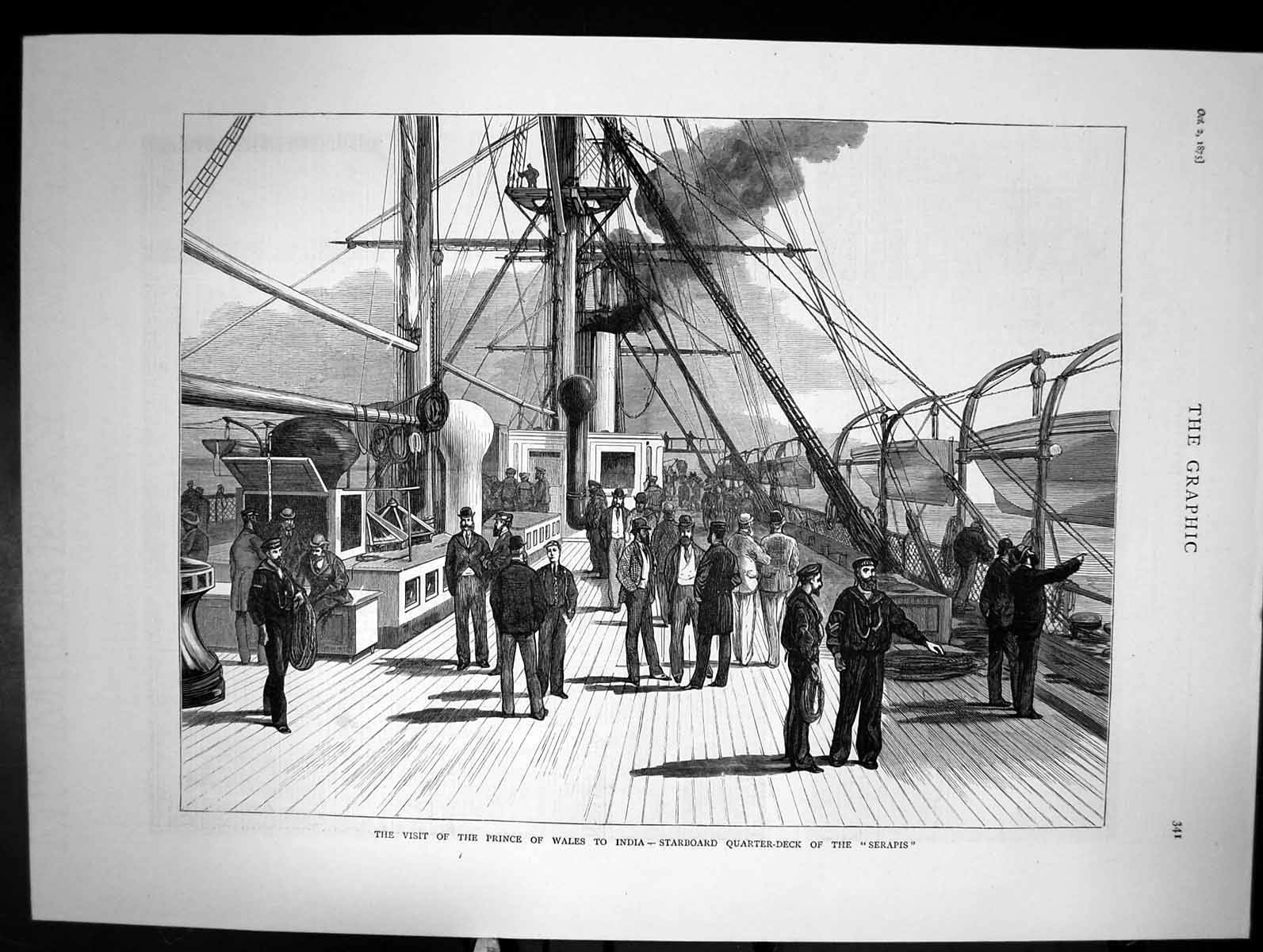 Antique Old Print Visit The Prince Wales To India Starboard Serapis Boat 1875