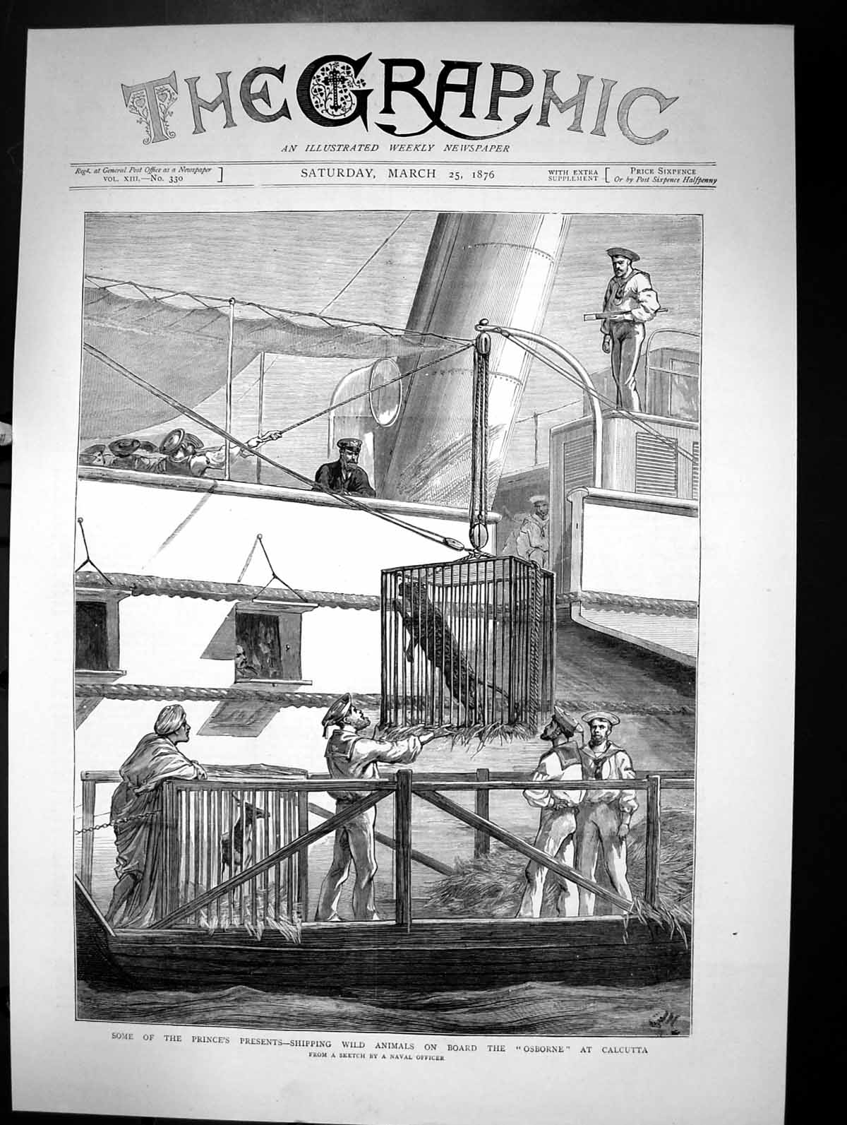 Antique Print Some The Prince'S Presents Wild Animals On Board Osborne 1876