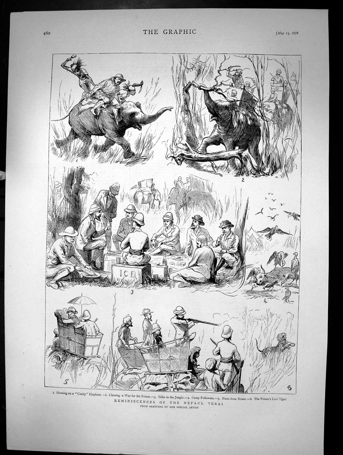 Antique Print Reminiscenes The Nepaul Terai Hunting On Elephant Prince 1876