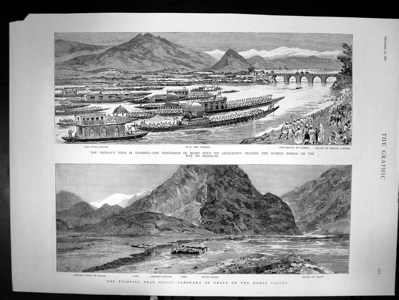 Antique Print Fighting Near Gilgit Panorama Chalt On The Hunza Valley 1891 19th