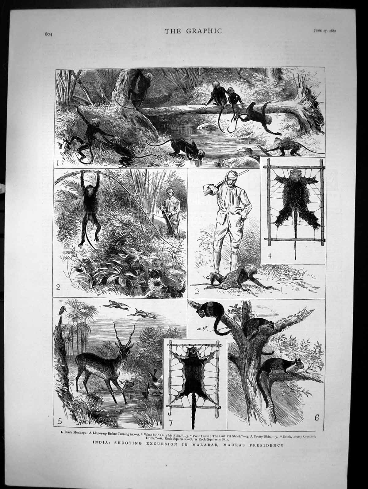 Antique Old Print India Shooting Excursion In Malabar Madras Presidency 1882