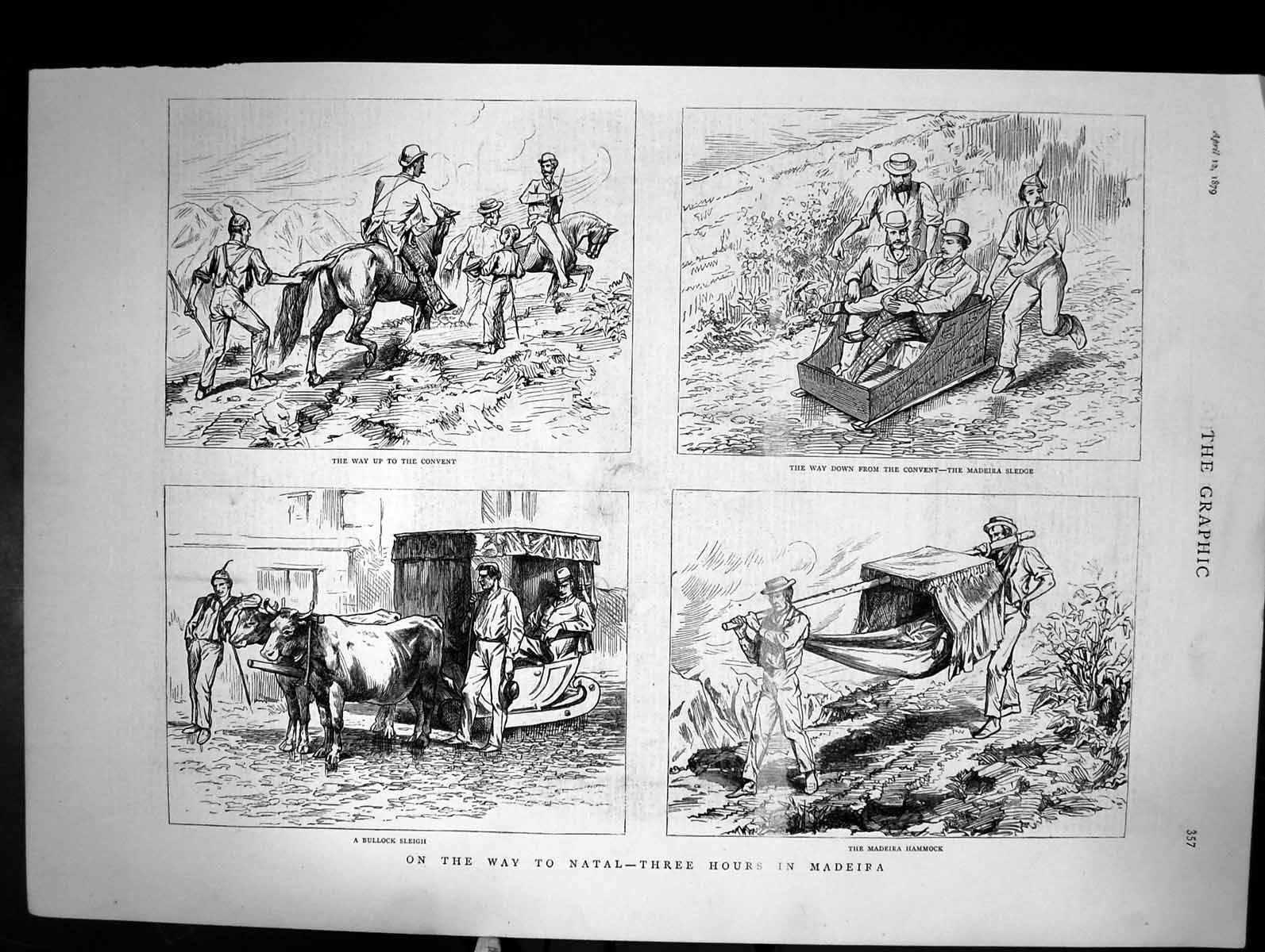 Old Print On The Way To Natal Three Hours In Madeira Sketch Convent 1879 19th