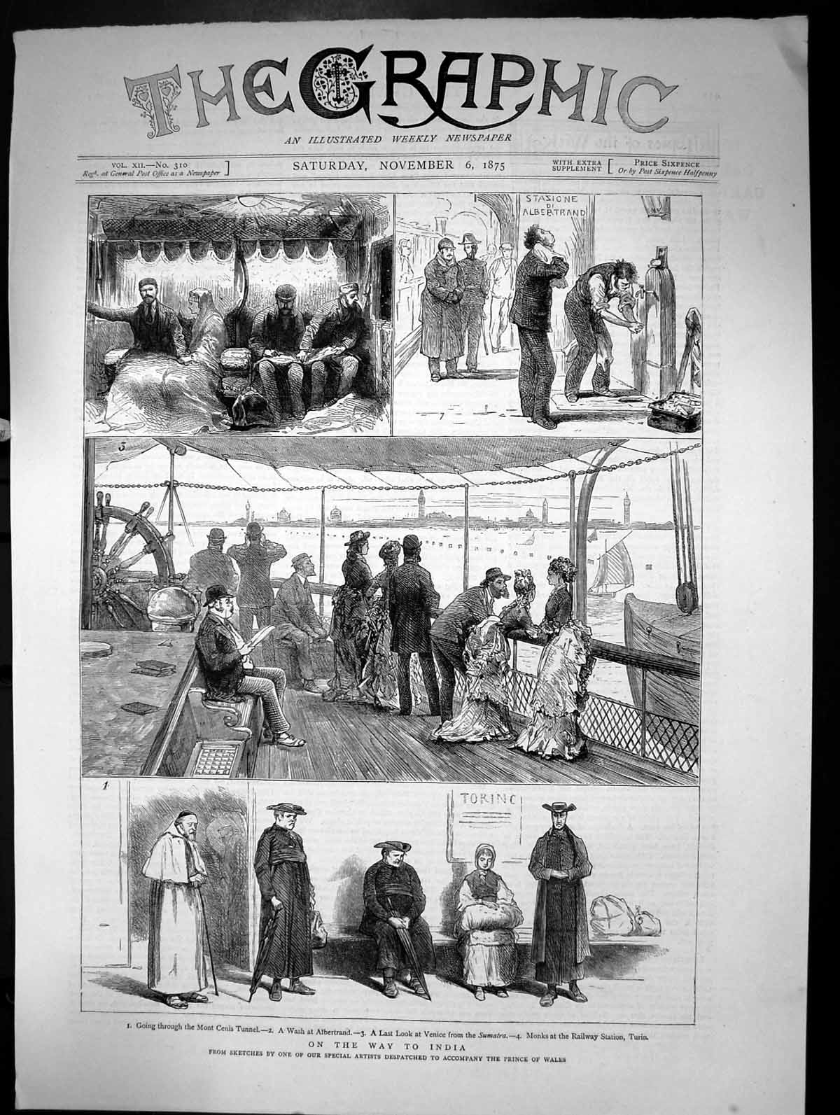 Antique Print On The Way To India Mont Cenis Tunnel Albertland Sumatra 1875