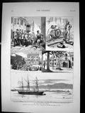 Old Print On The Way To India Wash Gibraltar On Board Deccan Arthur 1875 19th