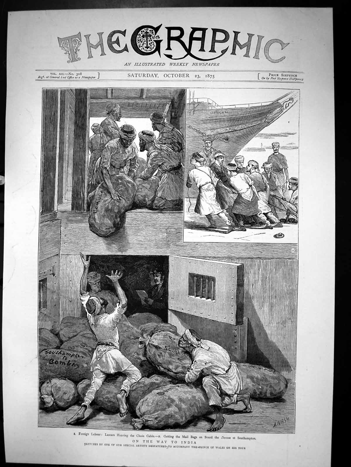 Old On The Way To India Getting Mail Bags On Deccan Southamption 1875 Victorian