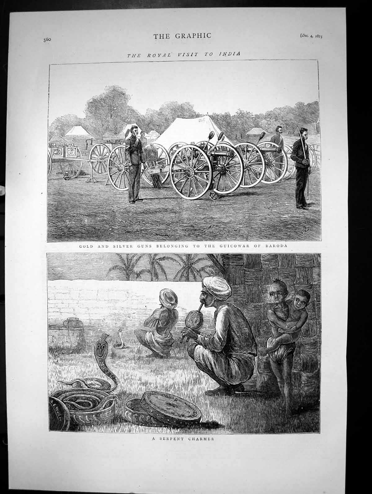 Old Royal Visit India Guns Belonging To Guicowar Serpent Charmer 1875 Victorian