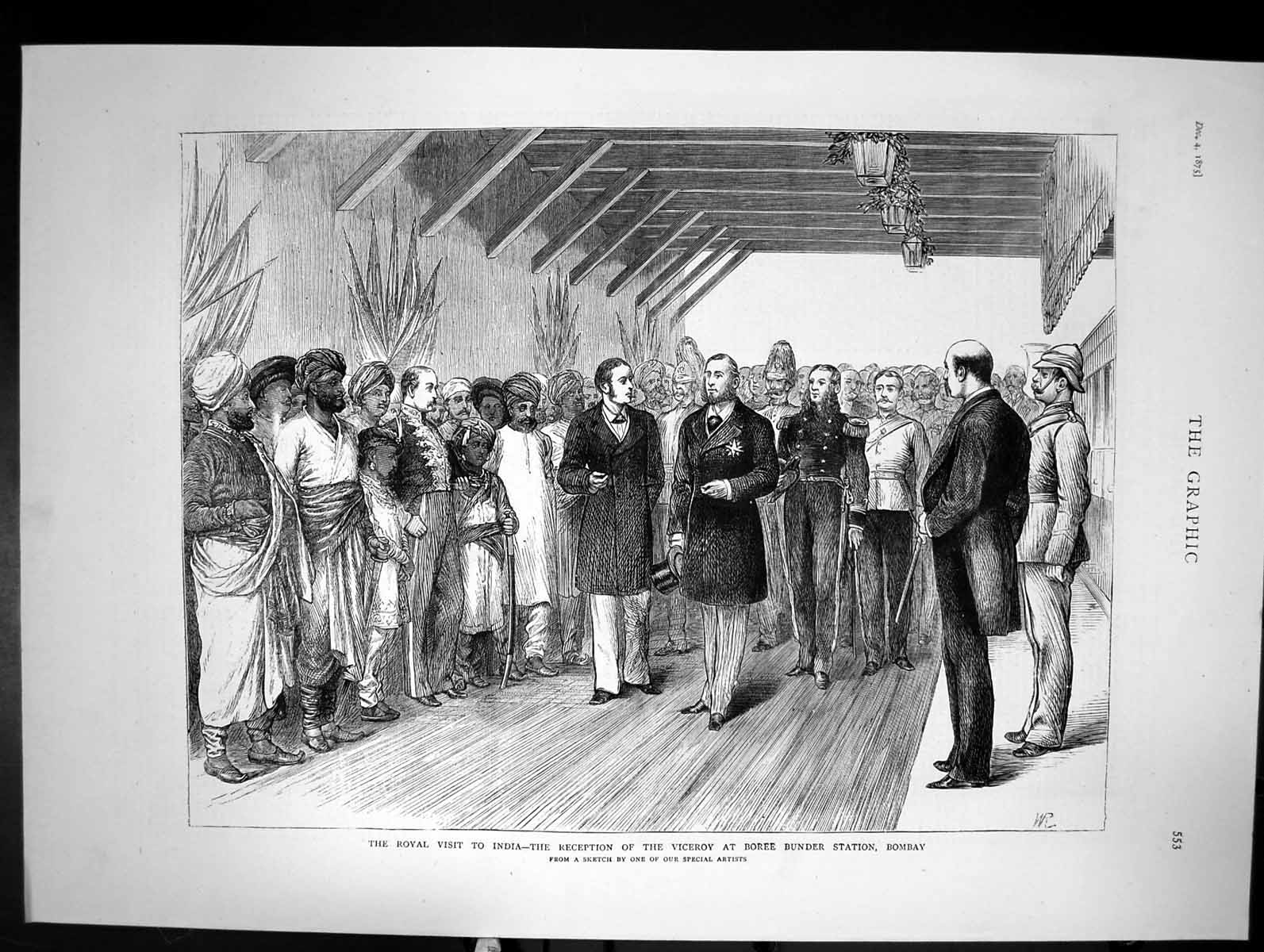 Antique Old Print Royal Visit To India Reception Viceroy At Boree Bombay 1875