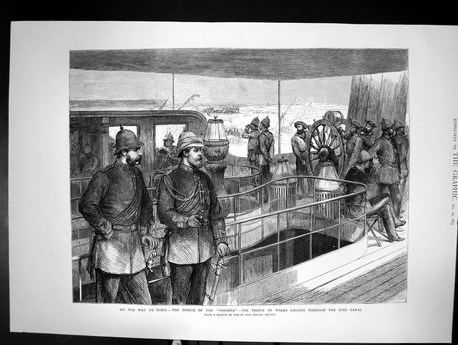 Antique Old Print On Way To India Bridge Osborne Prince Wales Suez Canal 1875