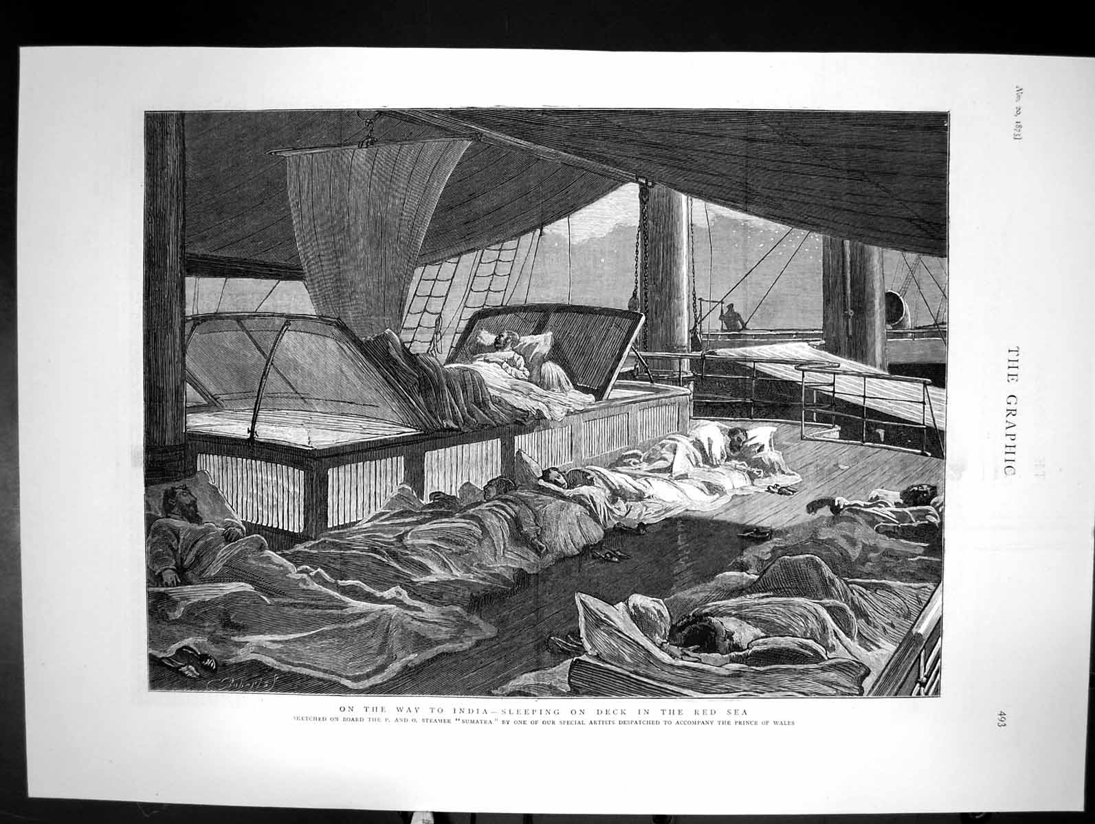Old On Way To India Sleeping On Deck The Red Sea Sketch Sumatra 1875 Victorian