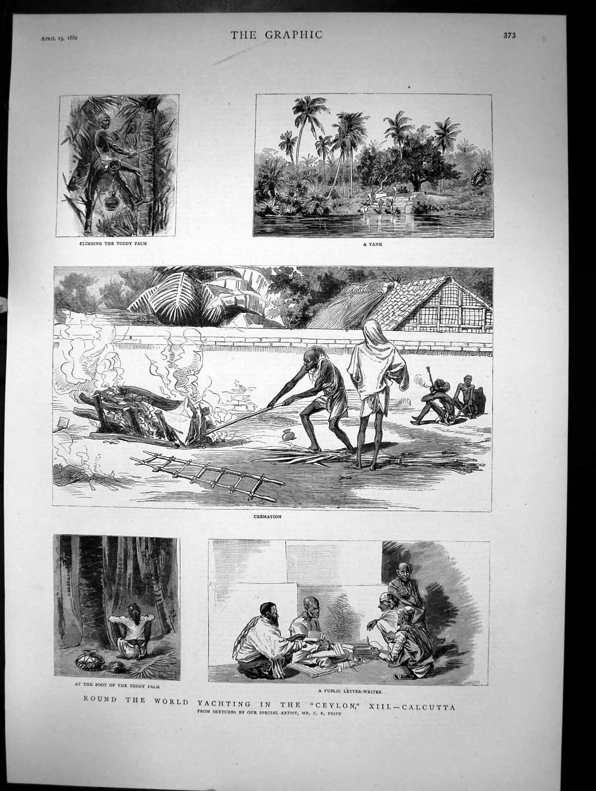 Antique Print Round The World Yachting In The Ceylon Calcutta Sketches 1882