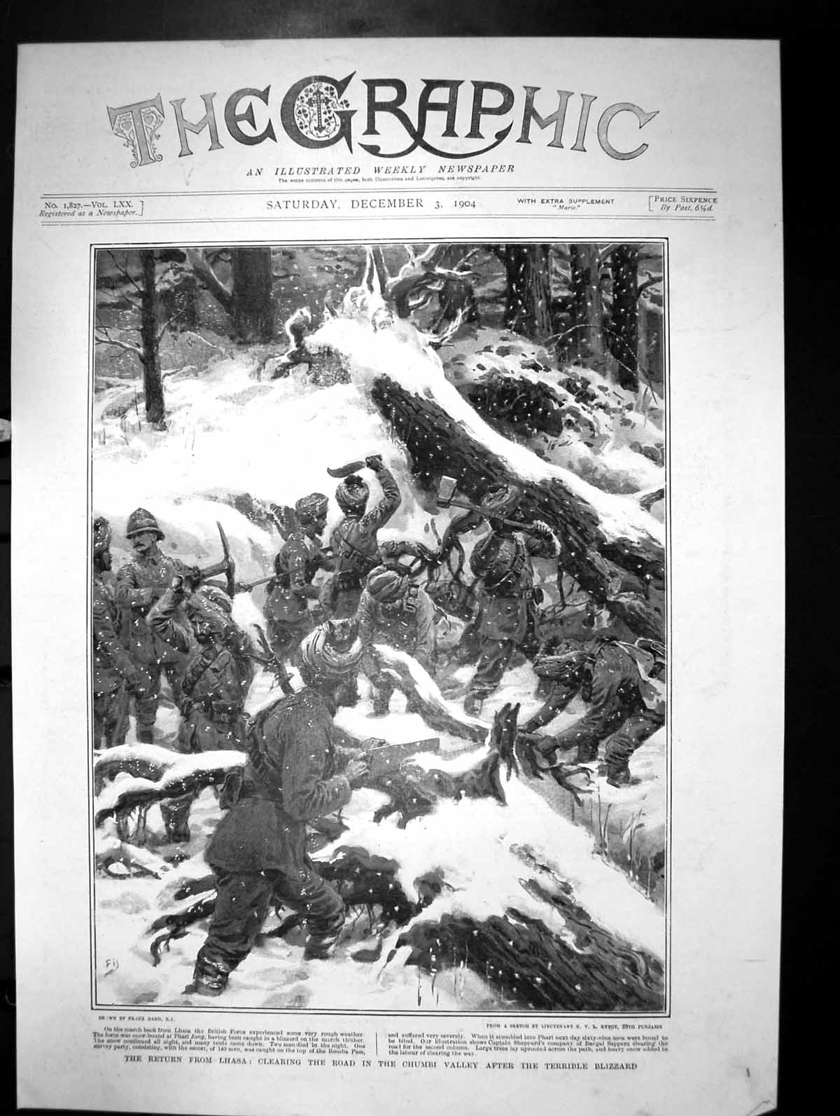 Old Print Return From Lhasa Clearing Road In Chumbi Valley Blizzards 1904 20th