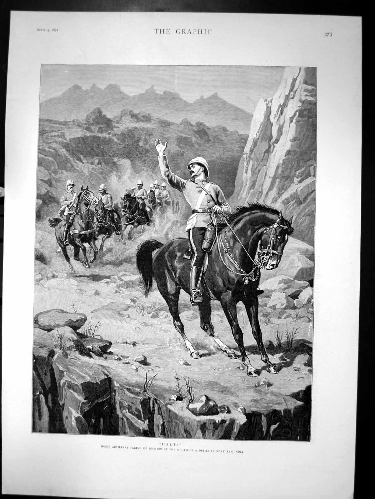 Old Print Halt Horse Artillery Taking Up Position Mouth Defile India 1891 19th