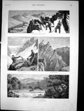 Antique Print Sport In Cashmere Tiger Shooting Ibex Skinning Snow Bear 1881