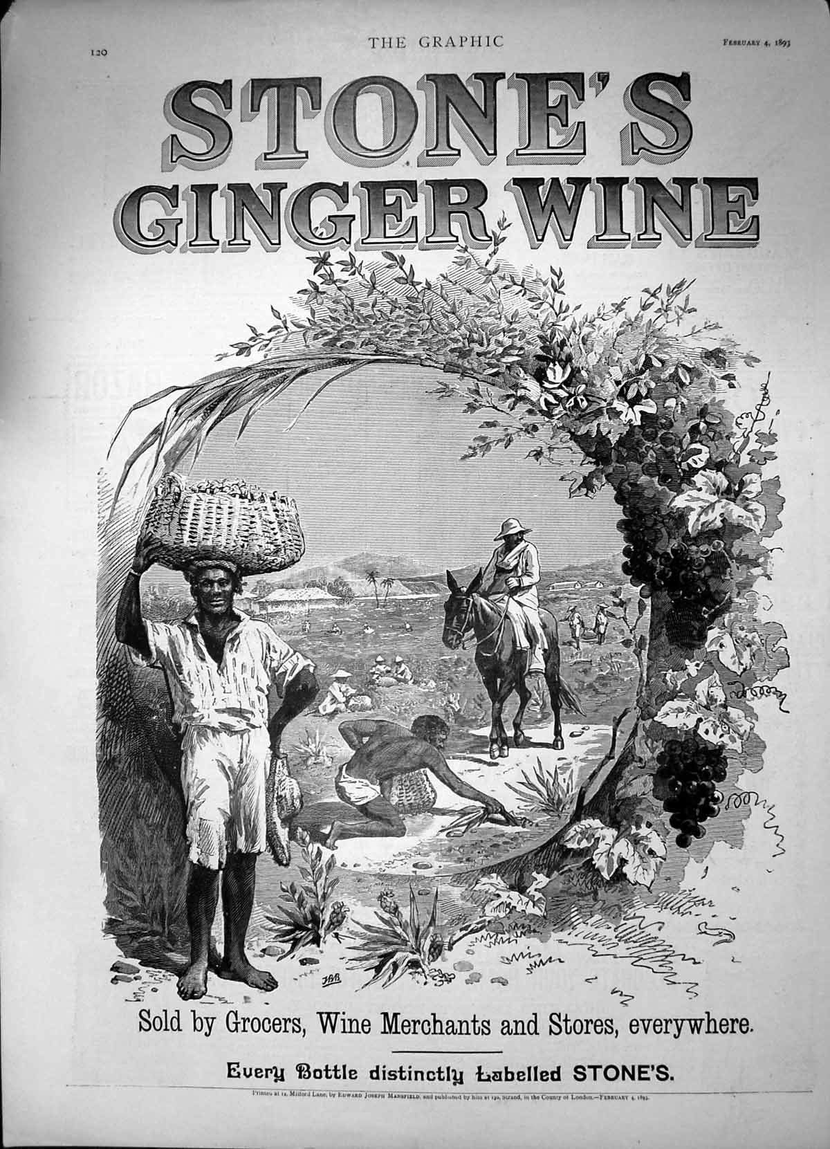 Old Antique Print Stones Ginger Wine SGrocers Wine Merchants Stores 1893 19th