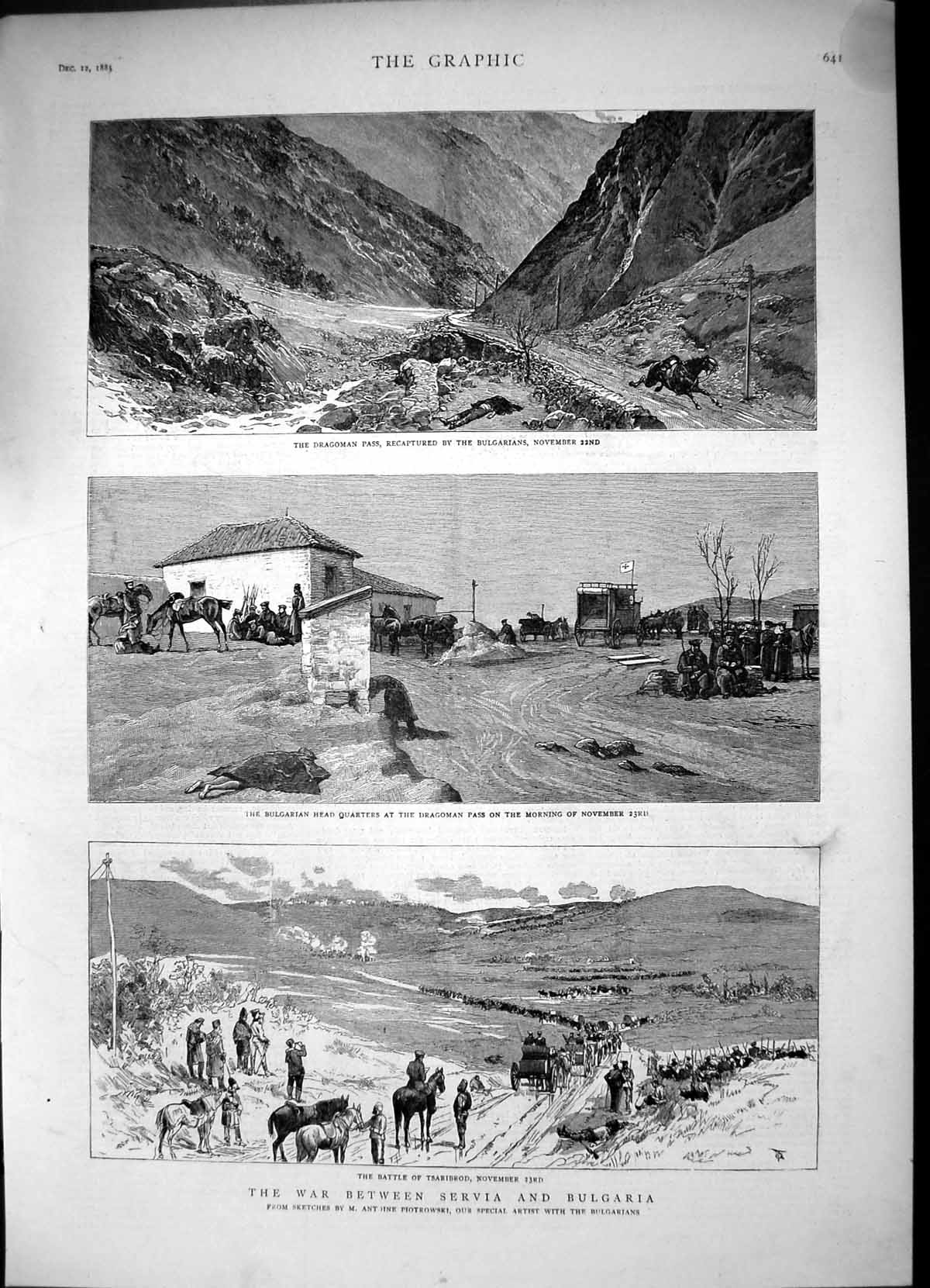Old Antique Print War Servia Bulgaria Battle Tsaribrod Dragoman Pass 1885 19th