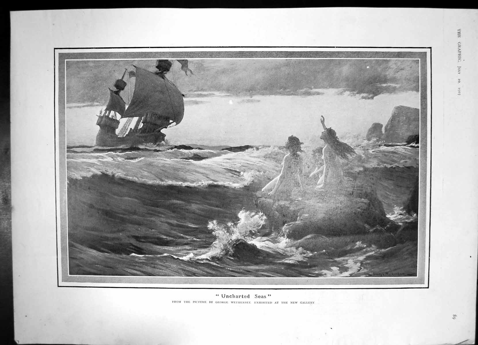 Old Antique Print Uncharted Seas George Wetherbee3 Women Naked Rock 1907