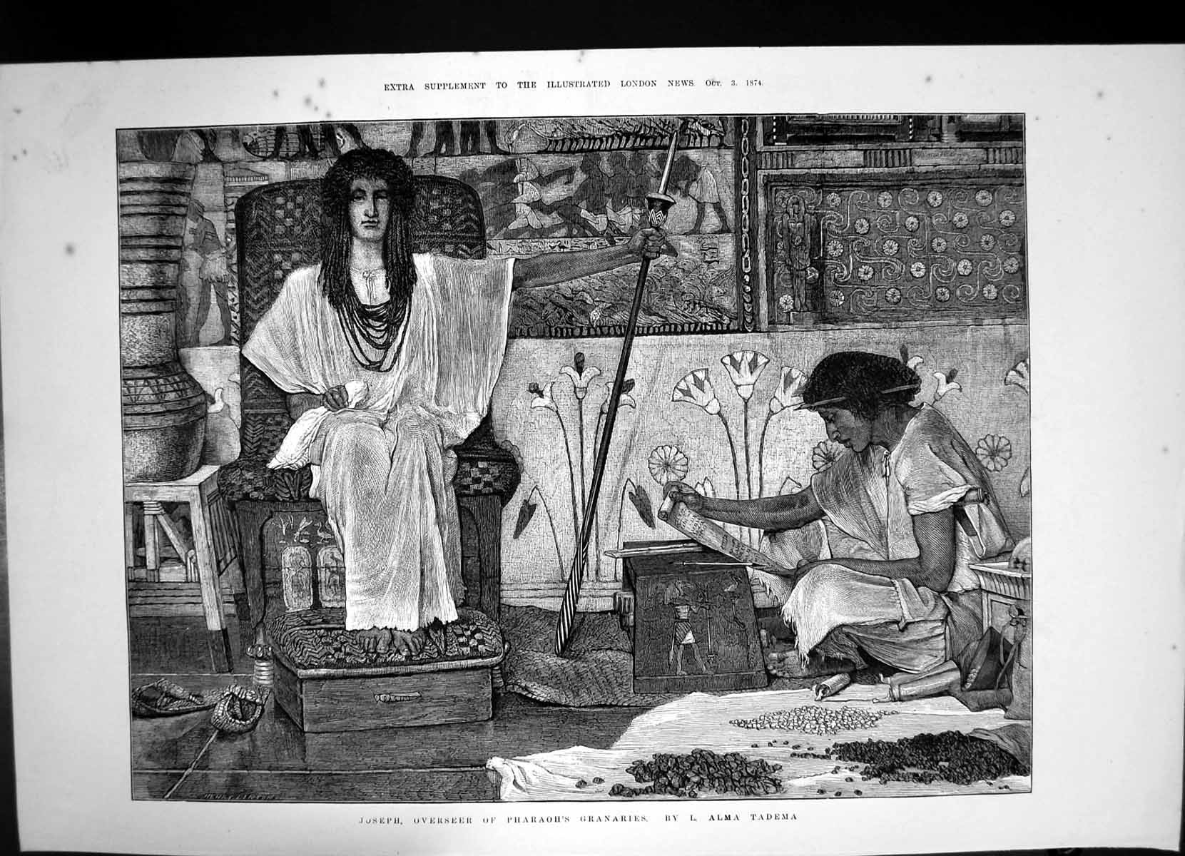 Old Antique Print Joseph Overseer Pharaohs Granaries L Alma Tadema 1874 19th