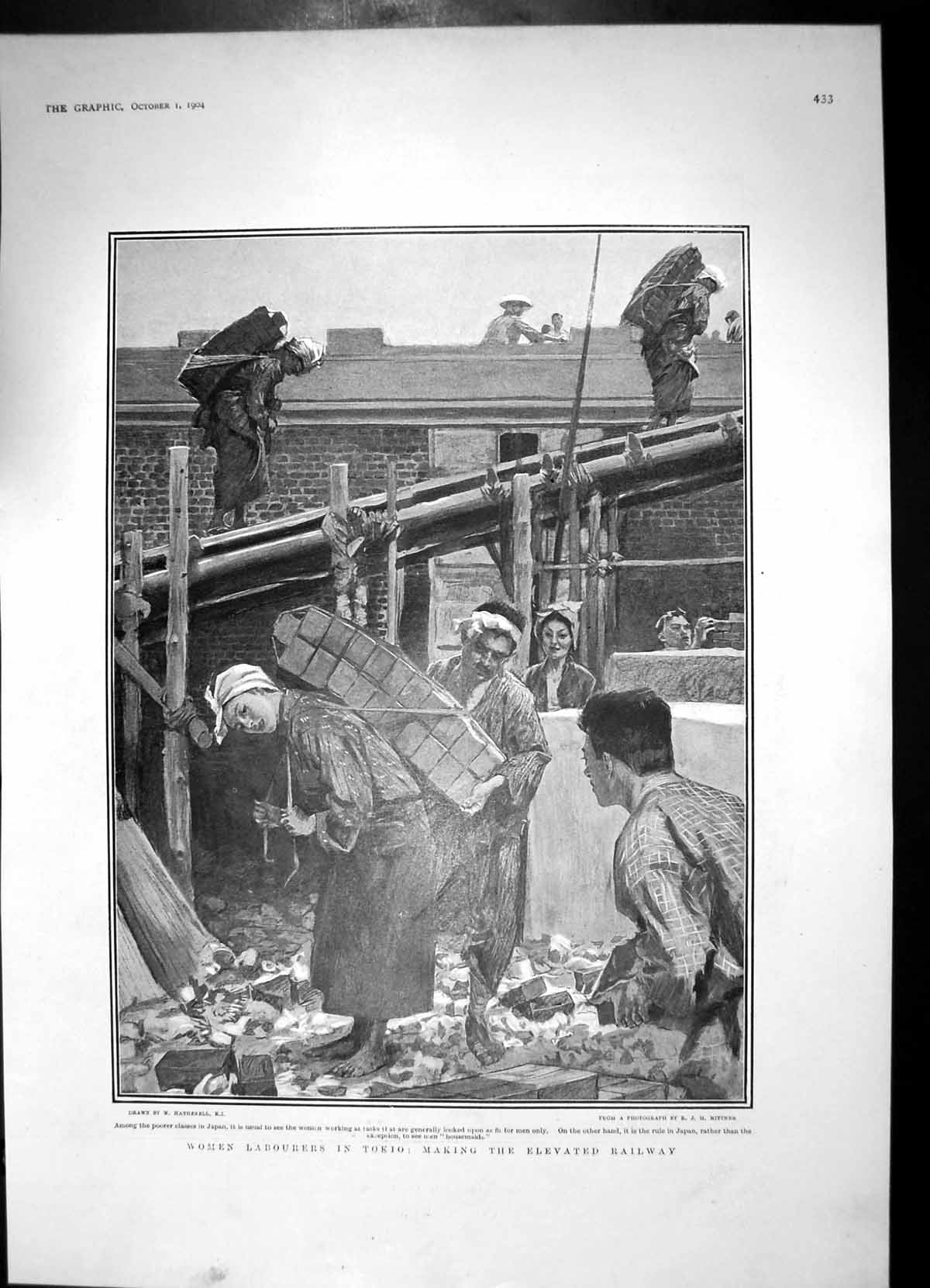 Antique Print Women Labourers Tokio Making Elevated Railway R Mittmer 1904 20th