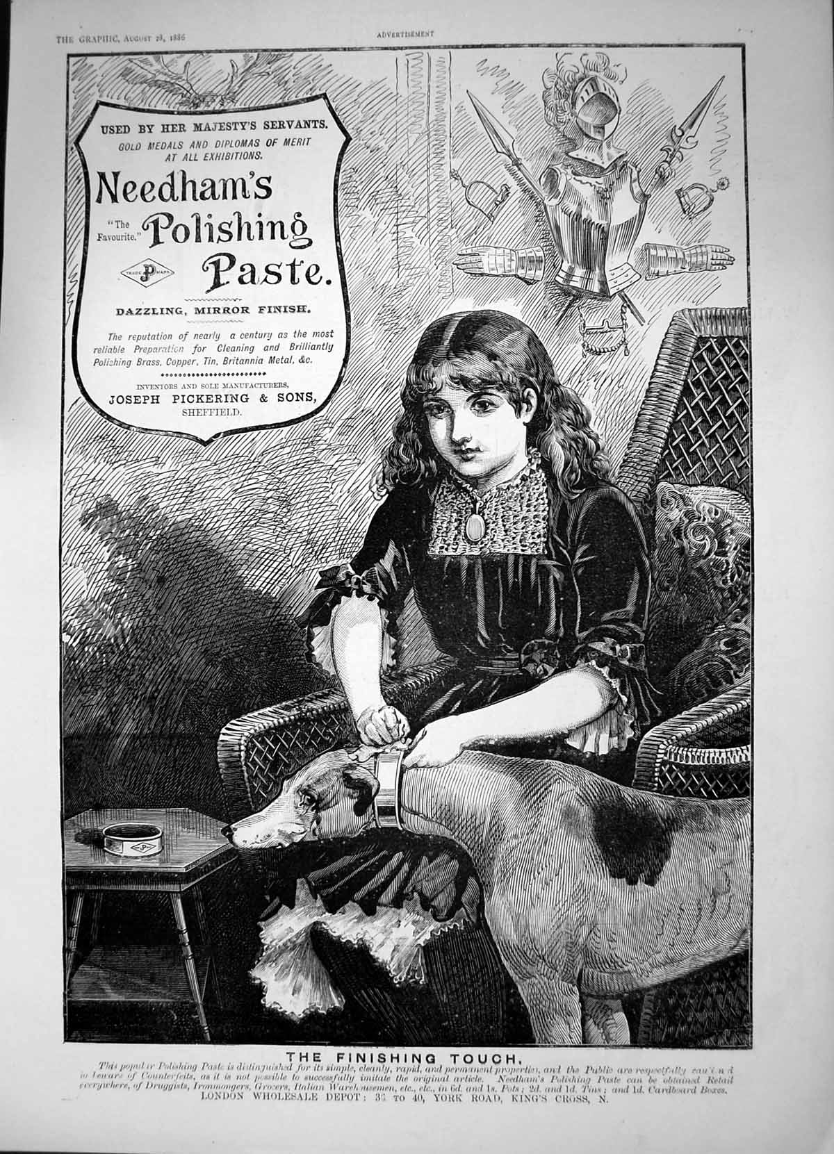 Original Old Antique Print Needhams Polishing Paste Dazzling Mirror Finish 1886